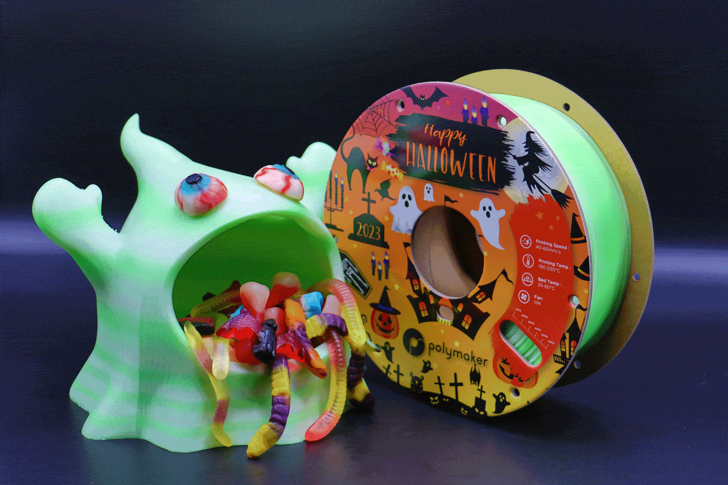 Filamento PLA de Halloween da Polymaker em Slime Green